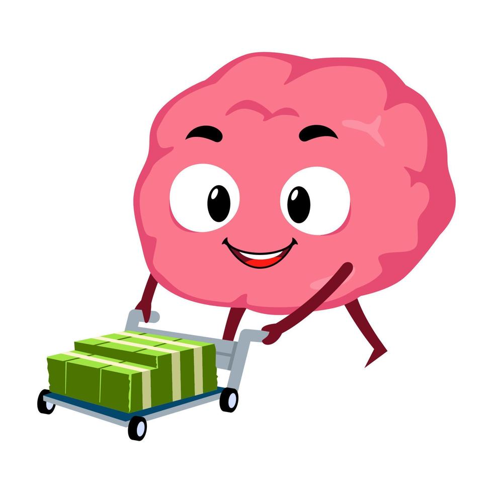Brain with money stack business concept mascot character cartoon illustration vector