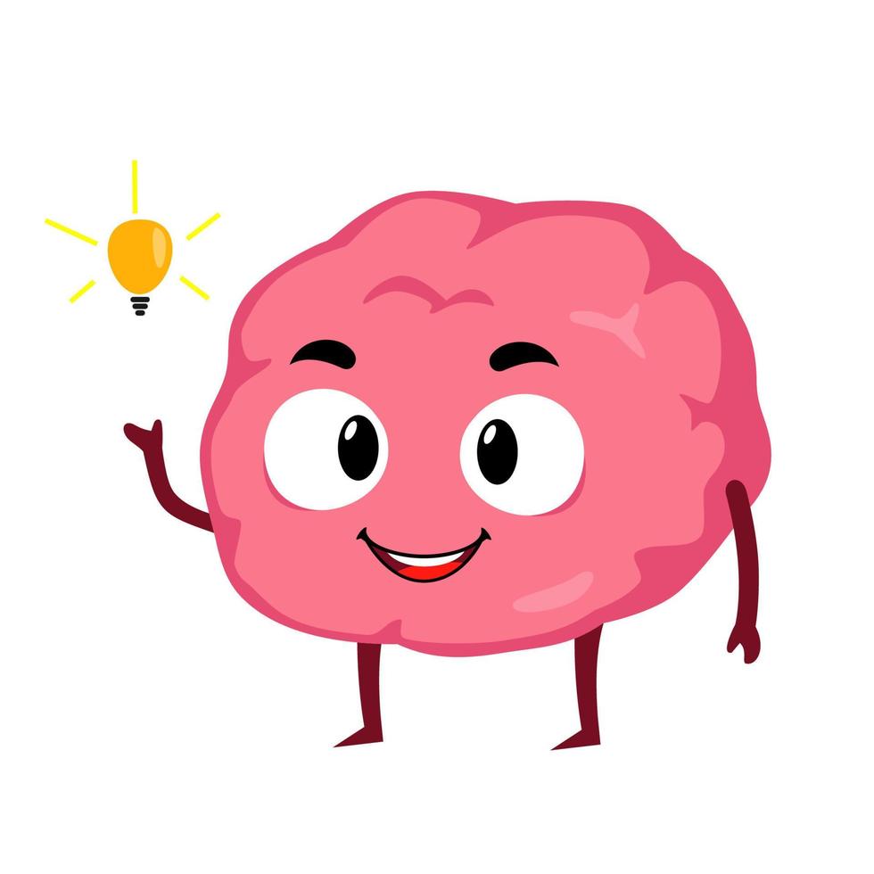 Brain idea lamp brainstorm concept mascot character cartoon illustration vector