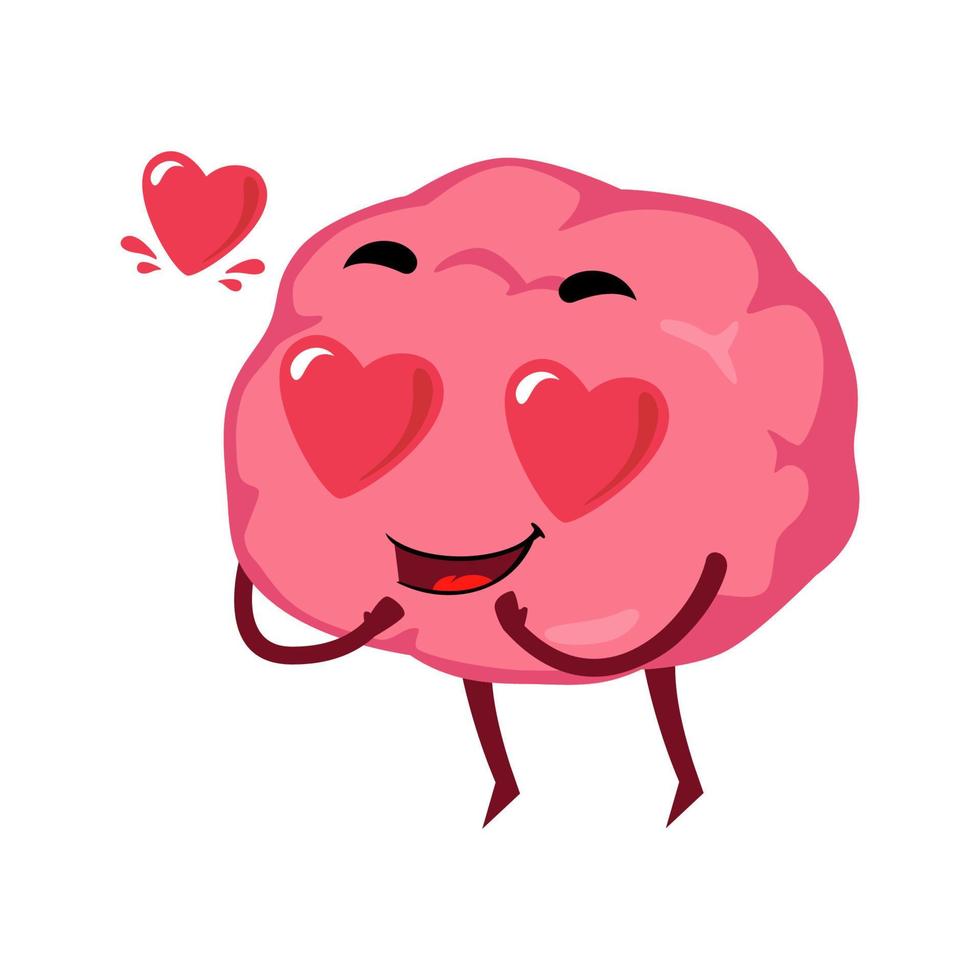 Brain fall in love mascot character cartoon illustration vector