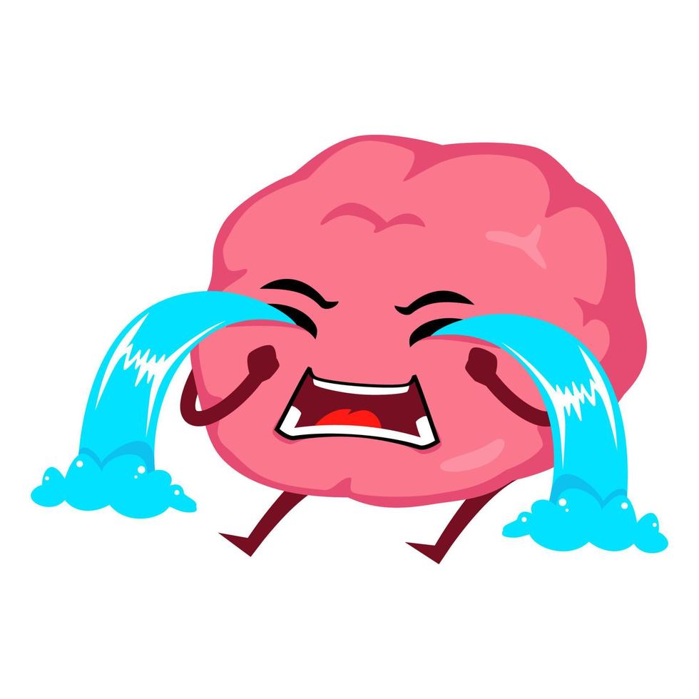 cerebro llorando triste mascota personaje dibujos animados ilustración vector