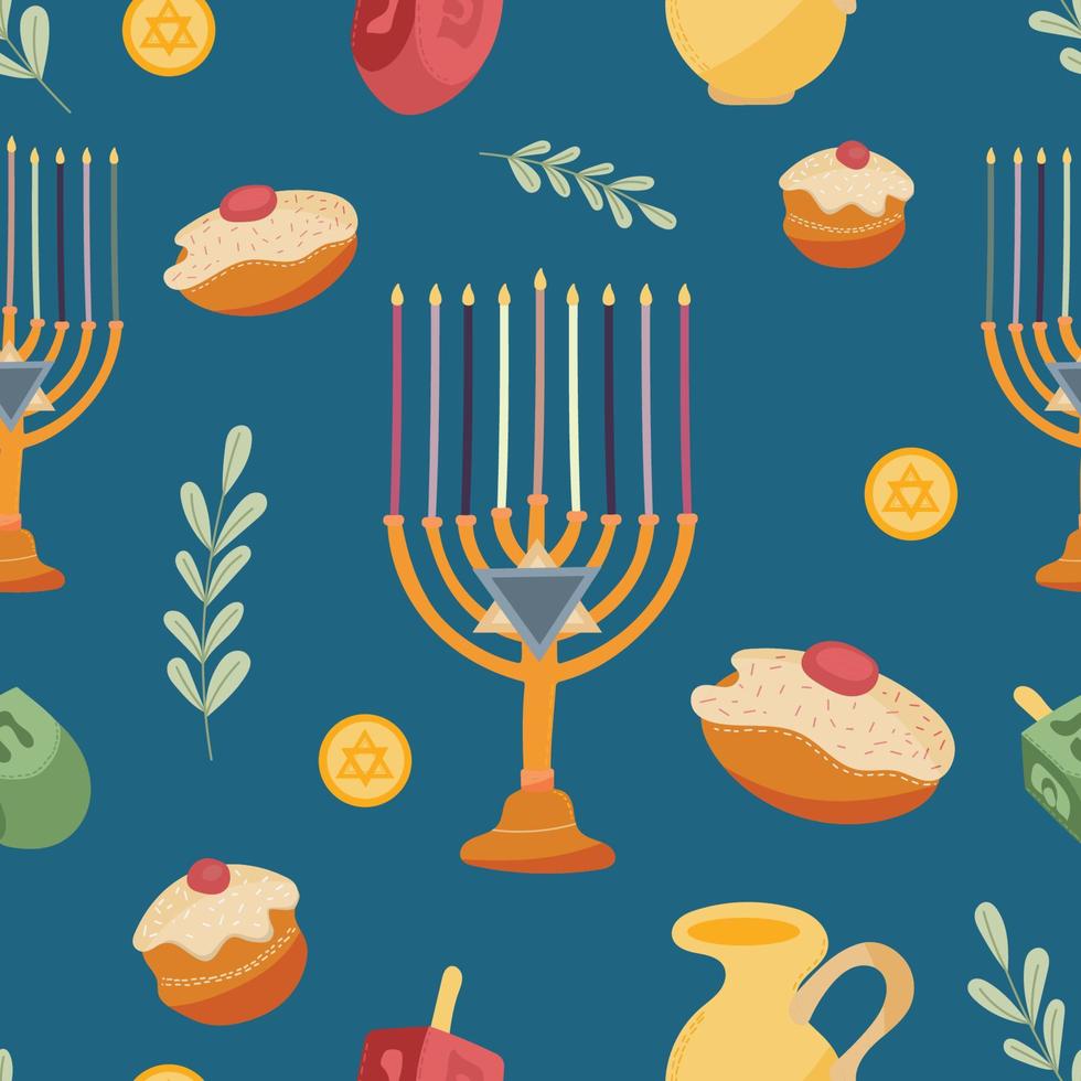 Happy Hanukkah seamless pattern, Jewish Festival of Lights background for greeting card, invitation, banner vector