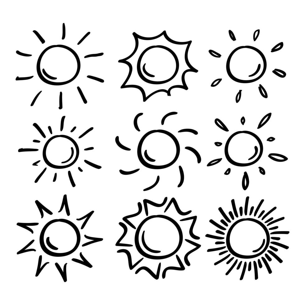 Hand drawn sunburst icon in doodle style vector