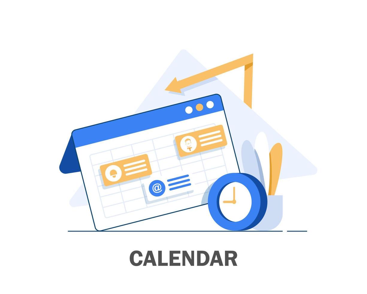 Calendar, Time management concept, Planning, Efficient use of worktime for implementation of the business plan, flat design icon vector illustration