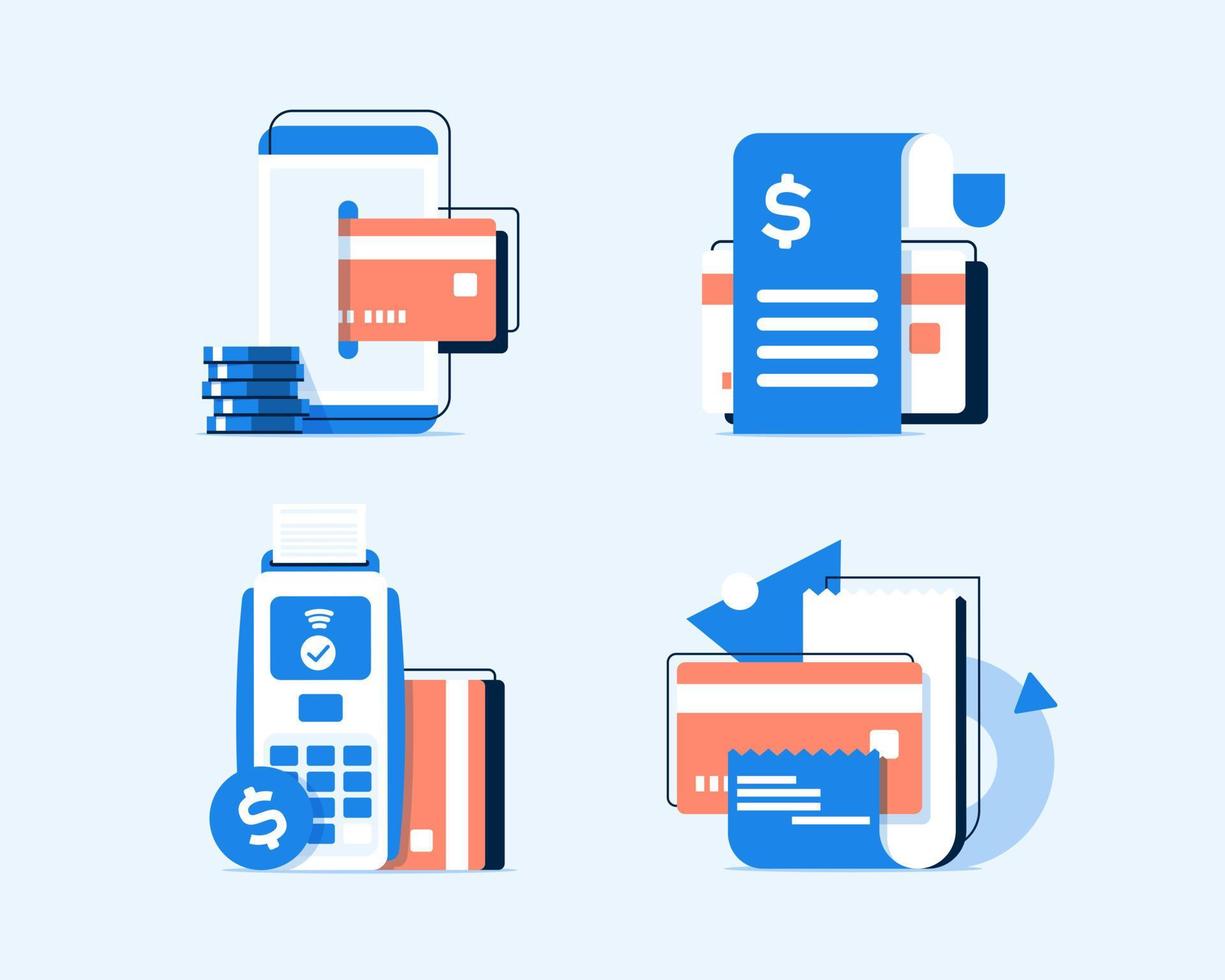 conjunto de iconos de pago, comercio electrónico, iconos de recibos de papel de concepto, ilustración de vector de icono de diseño plano
