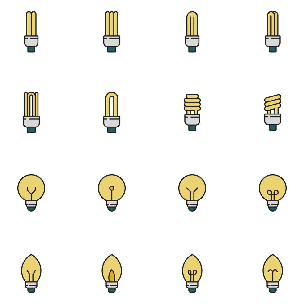 Lamp Filled Line Icon Set Vector