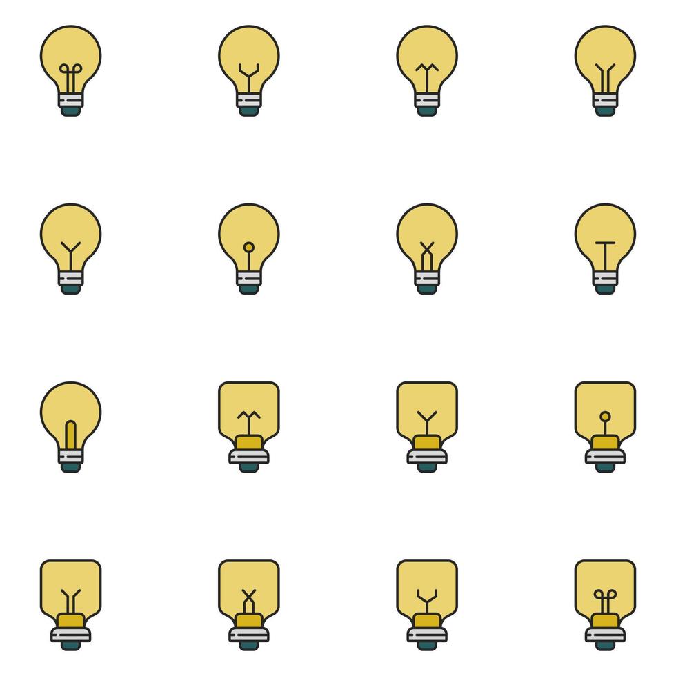 Bulbs Filled Line Icon Set Vector