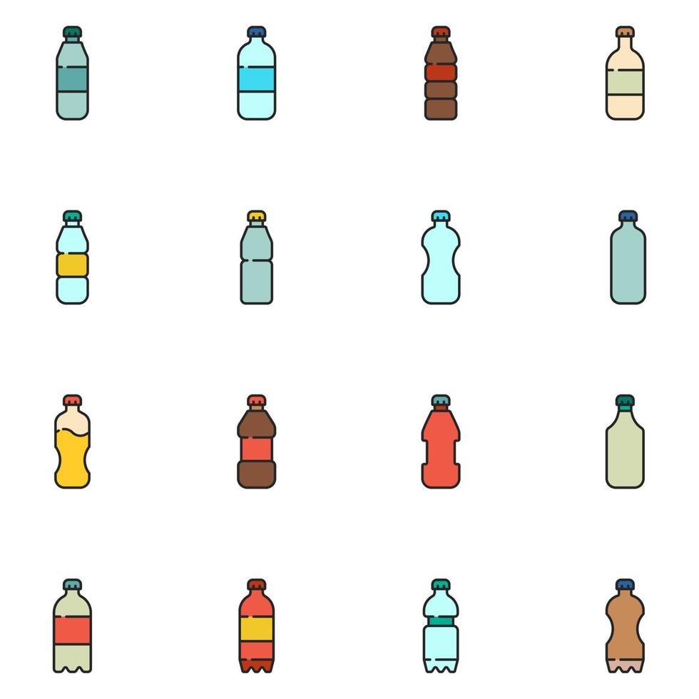 Bottle Filled Line Icon Set Vector