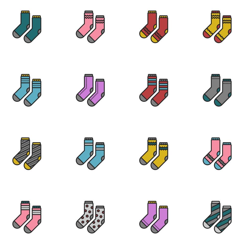 vector de conjunto de iconos de línea llena de calcetines