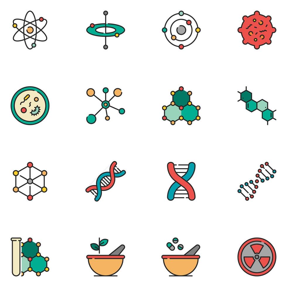 vector de conjunto de iconos de línea llena de química