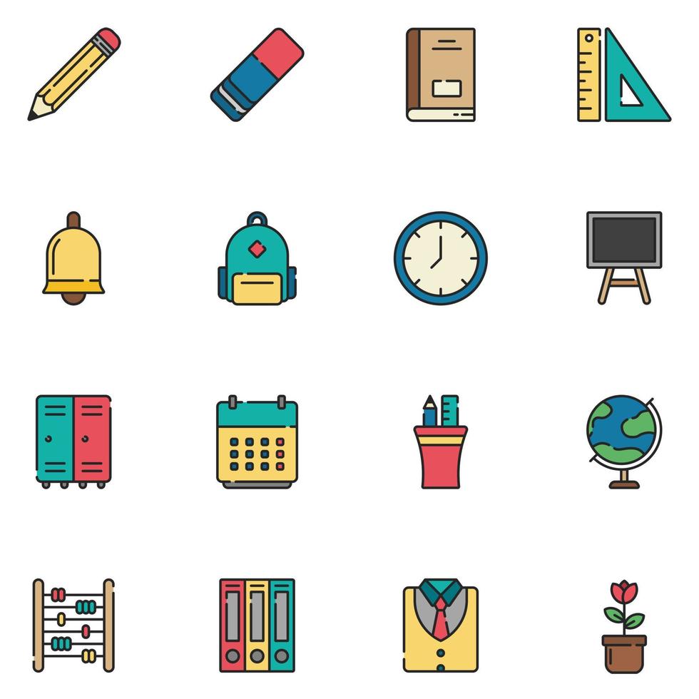Elementary School Filled Line Icon Set vector