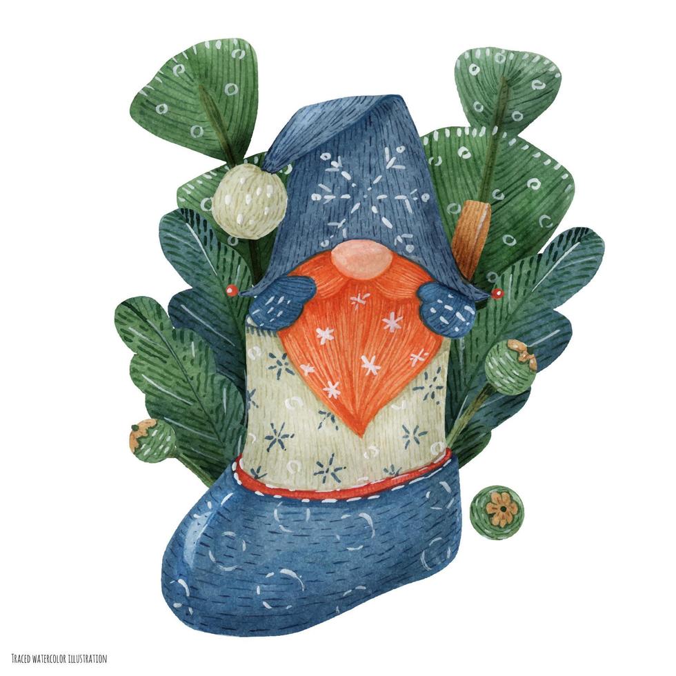 Christmas gnome in a blue cap vector