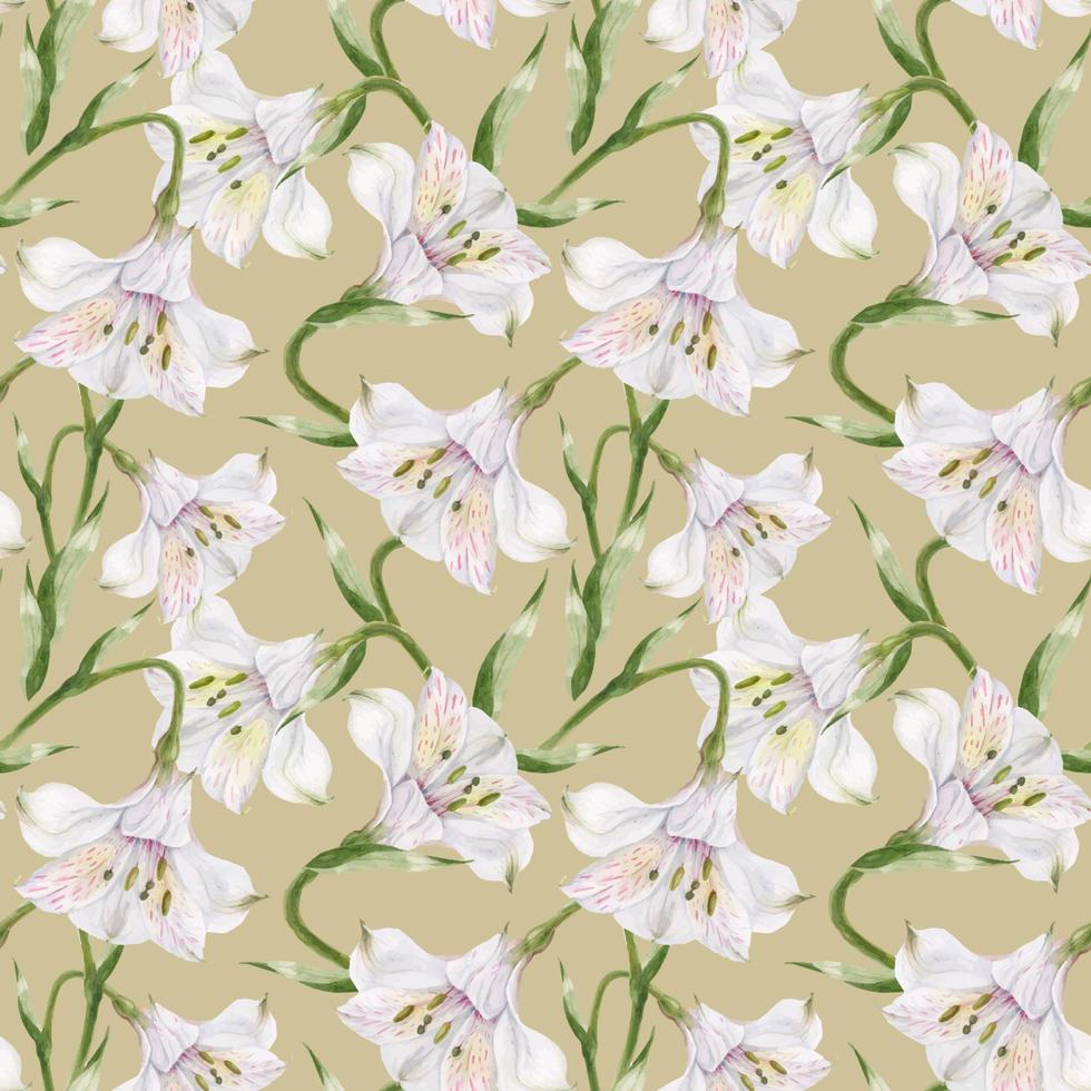 Watercolor alstroemeria beige seamless pattern vector