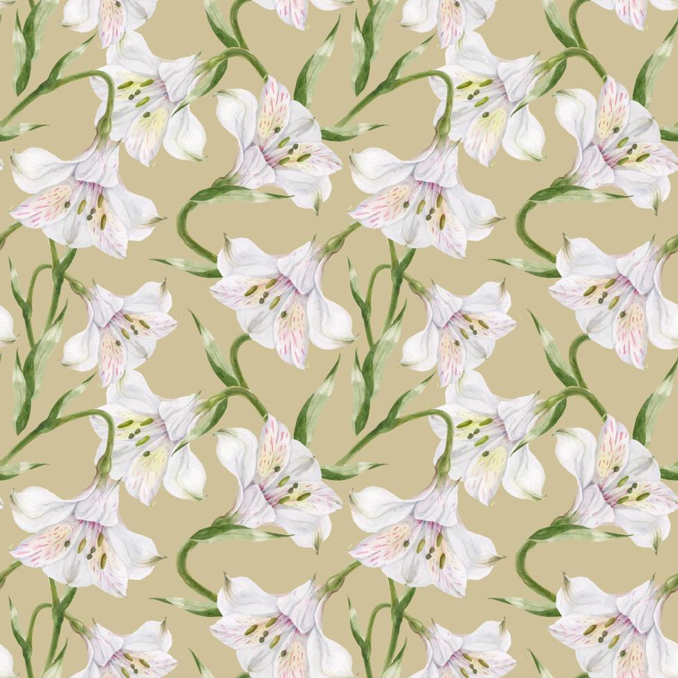 acuarela alstroemeria beige de patrones sin fisuras vector