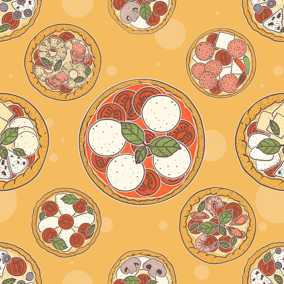 Pizza seamless pattern on yellow background vector