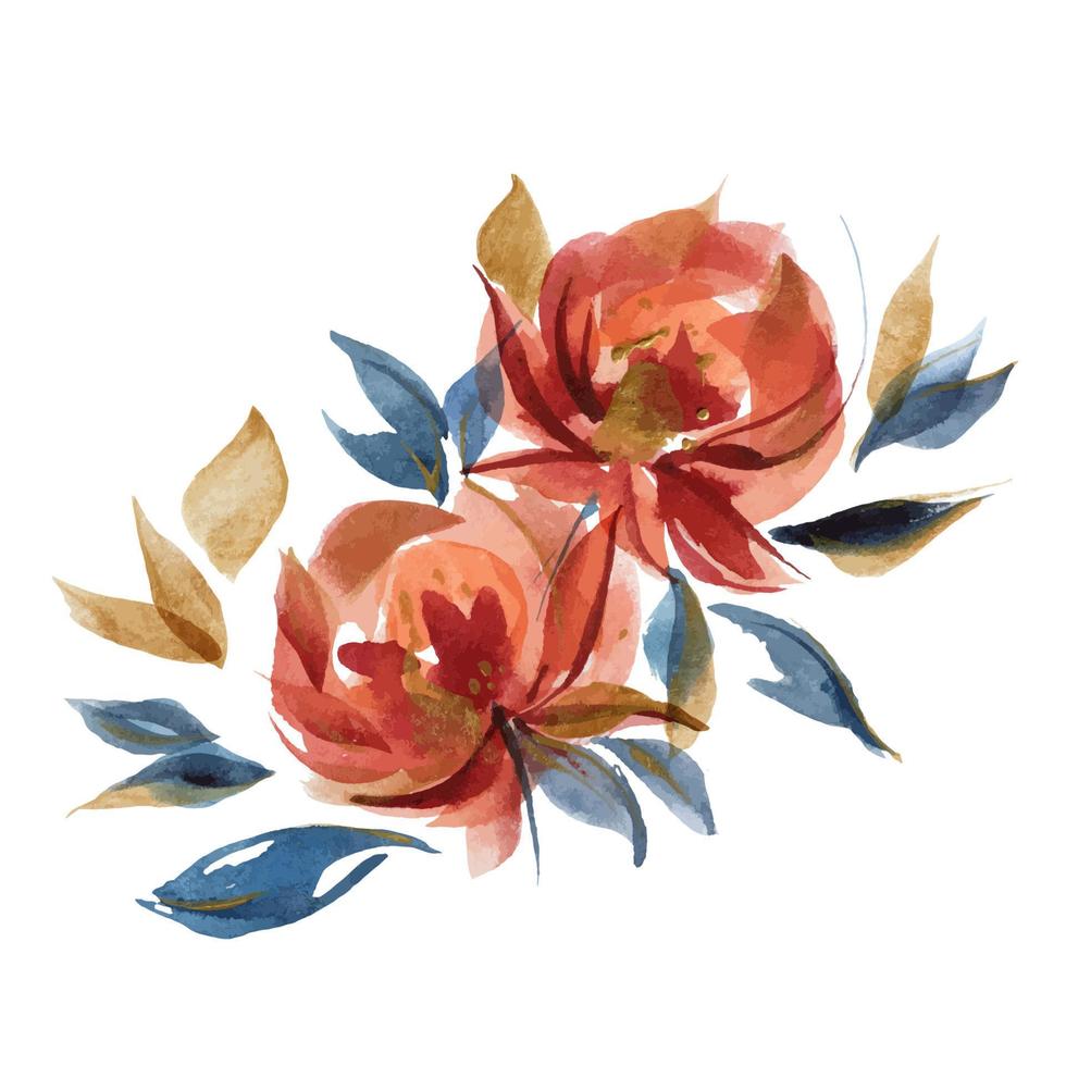 Watercolor bouquet of rose flowers in country cottege style. vector