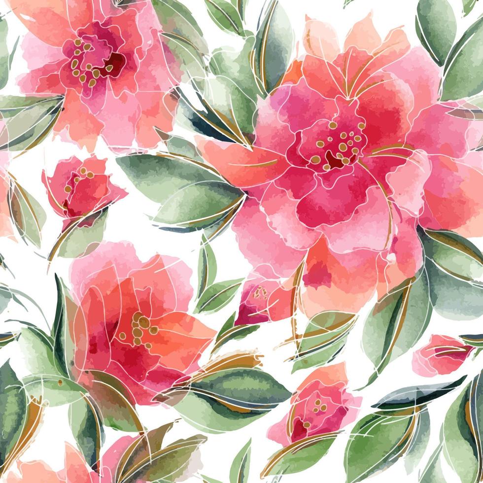 Pink floral seamless pattern with fragrant rose flowers vector