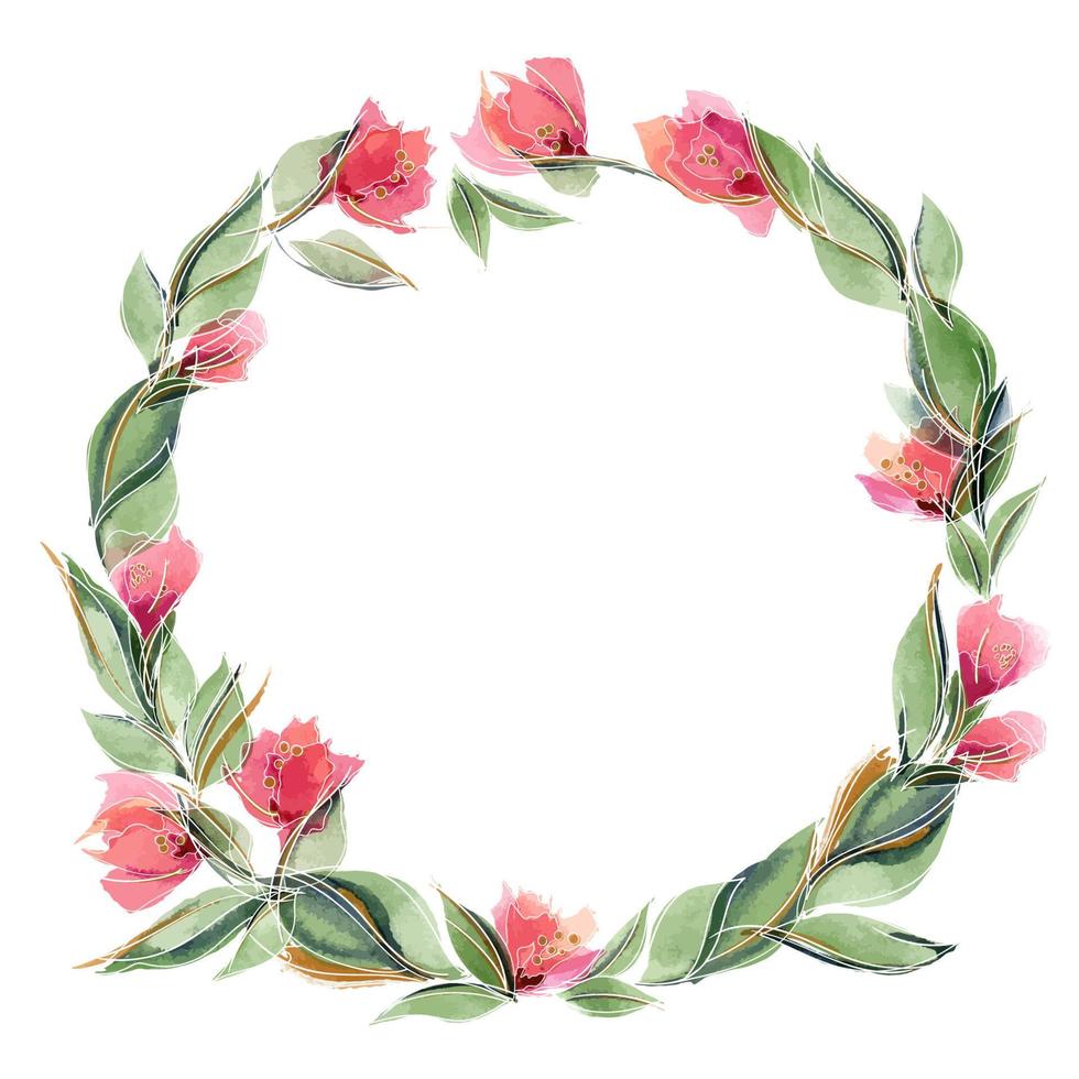 Pink floral wreath with delicate fragrant rose flowers vector