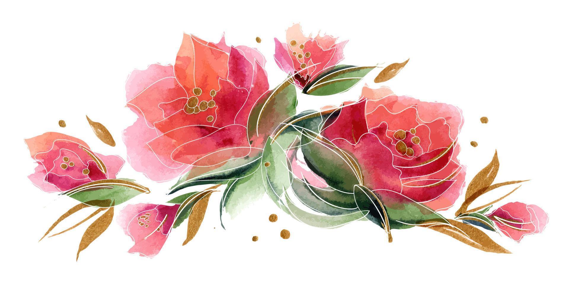 composición de corona floral de acuarela rosa con delicadas flores de rosa vector
