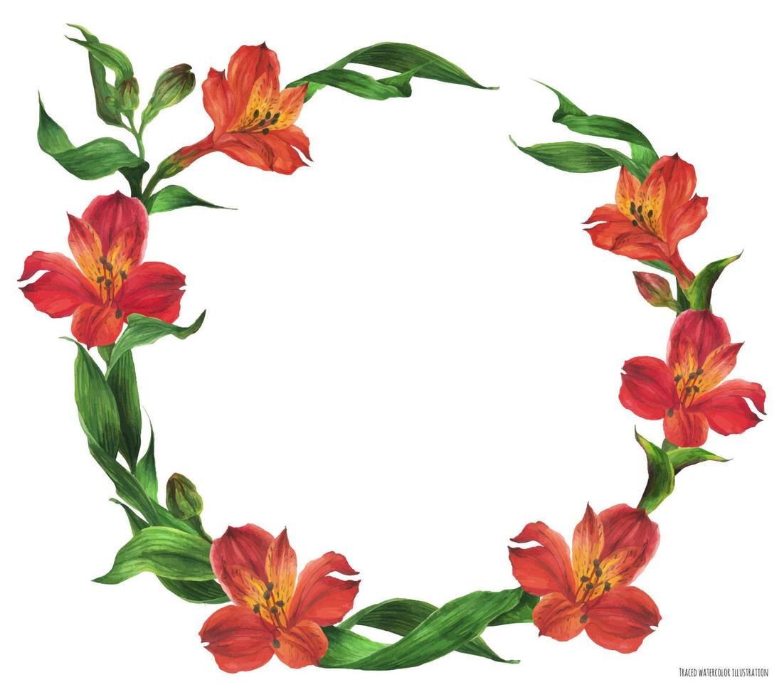Romantic round wreath with red flowers vector