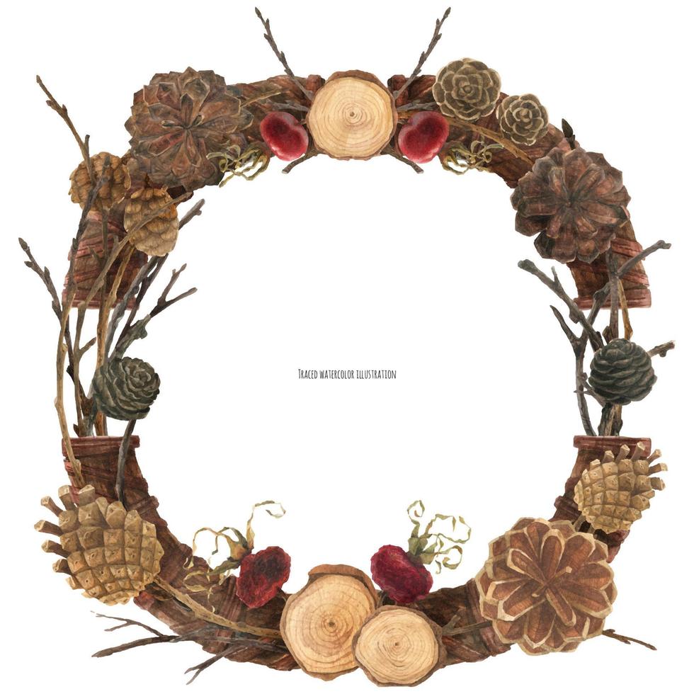 Cones and berries Christmas wreath vector