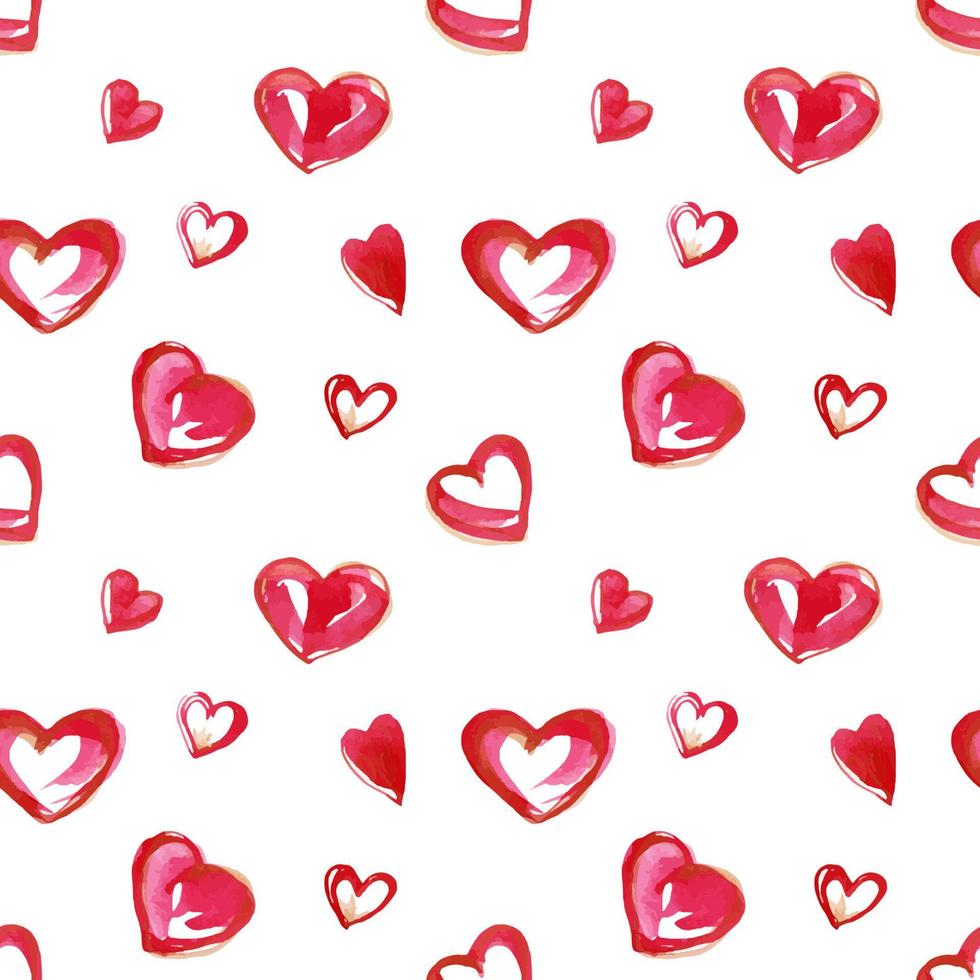 Romantic seamless pattern with bright pink and gold traced watercolor hearts vector