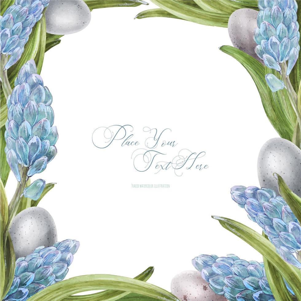 Easter watercolor square frame with hyachinth flowers vector