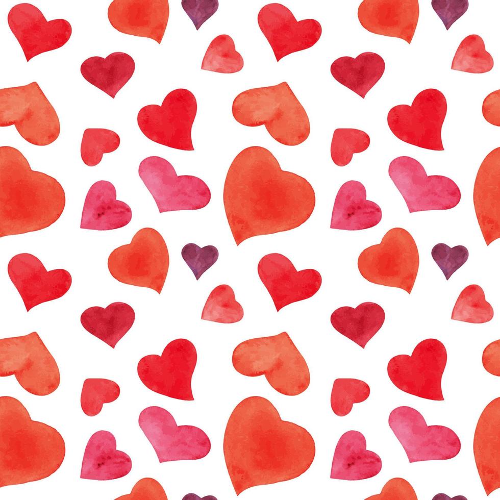 Romantic watercolor seamless pattern with red hearts vector