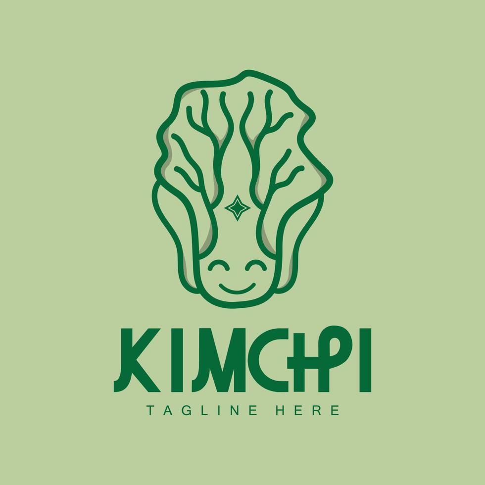 diseño del logotipo de kimchi, vector de comida tradicional coreana, ilustración del logotipo de verduras verdes de repollo, icono de la marca de la empresa