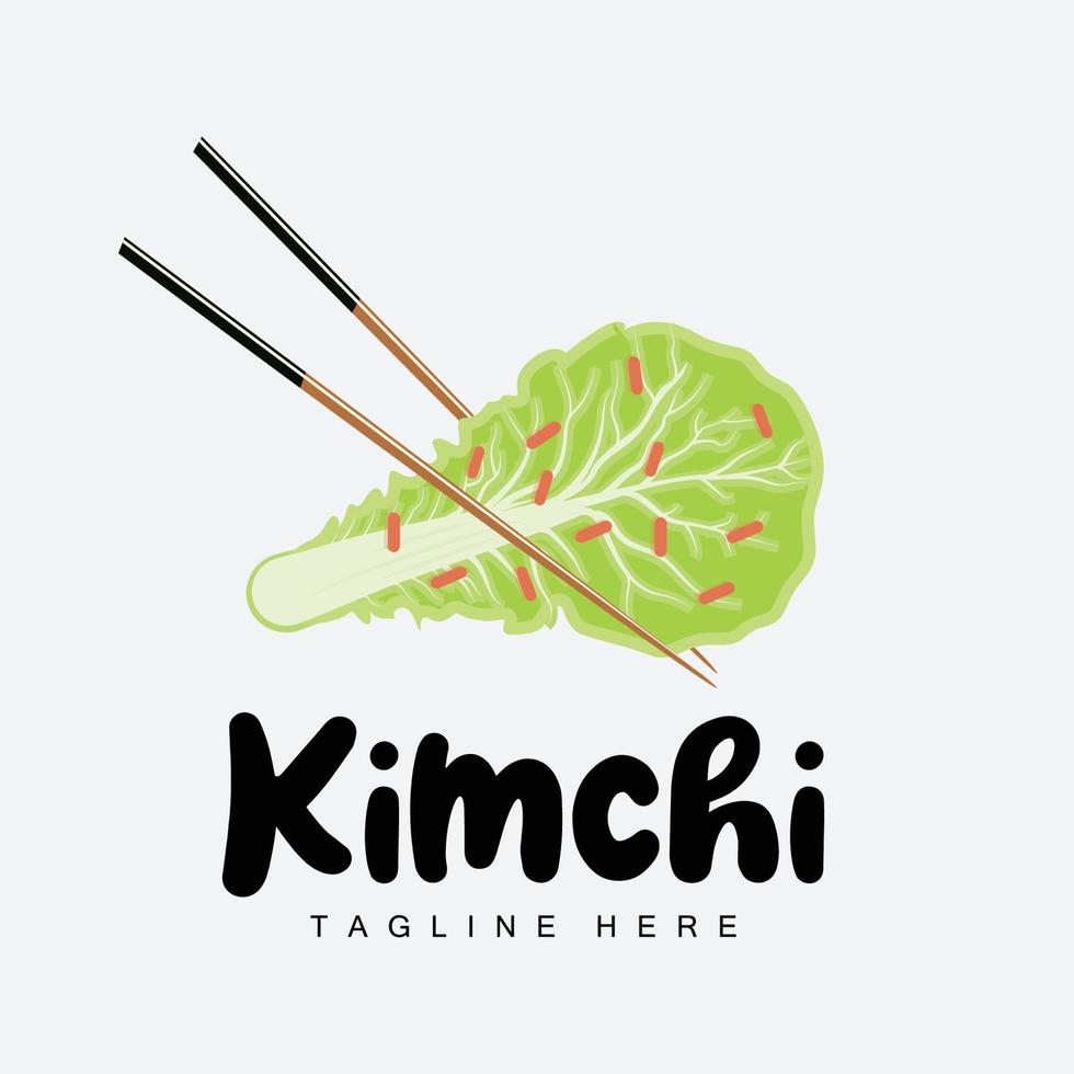 diseño del logotipo de kimchi, vector de comida tradicional coreana, ilustración del logotipo de verduras verdes de repollo, icono de la marca de la empresa