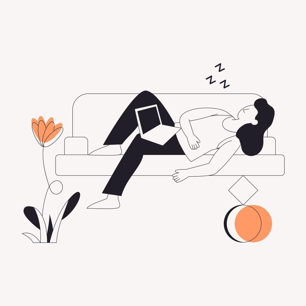 Girl sleeping  line illustration vector