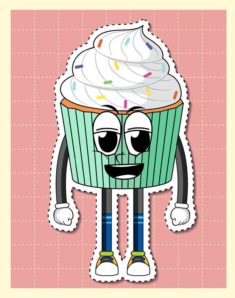 Cute cupcake cartoon character on grid background vector