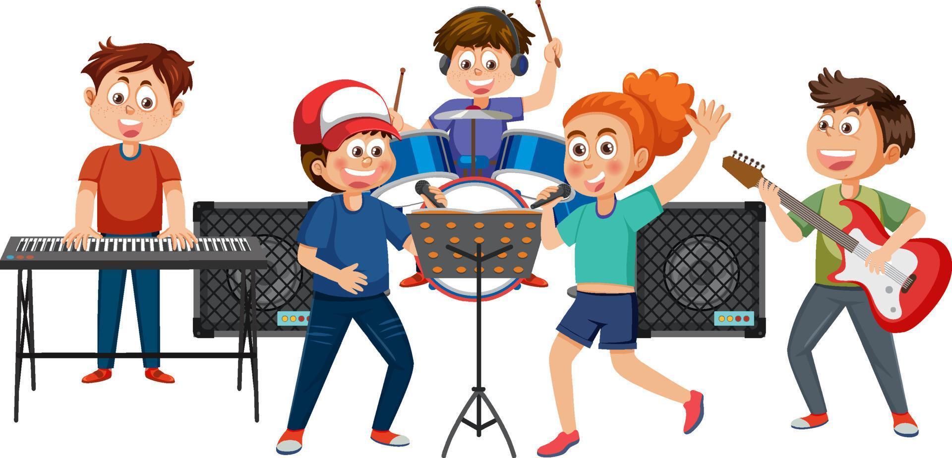 niños tocando instrumentos musicales vector