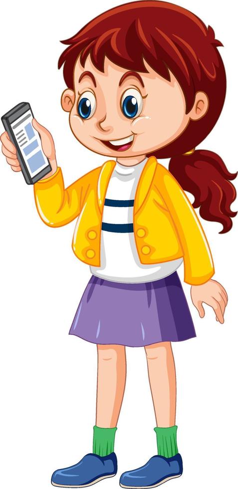 niña de dibujos animados con teléfono inteligente vector