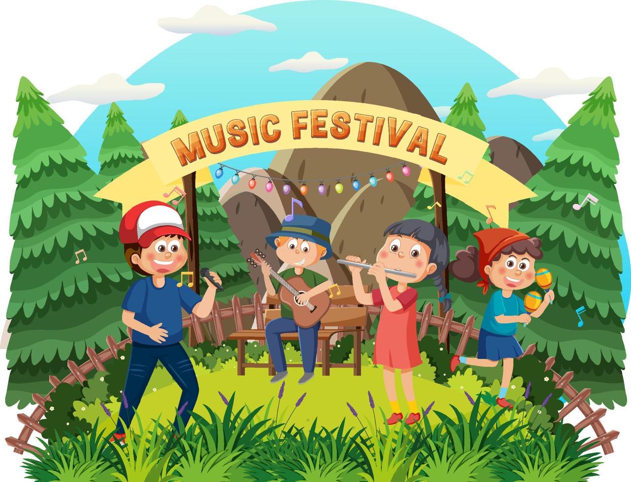 Children playing music at park vector