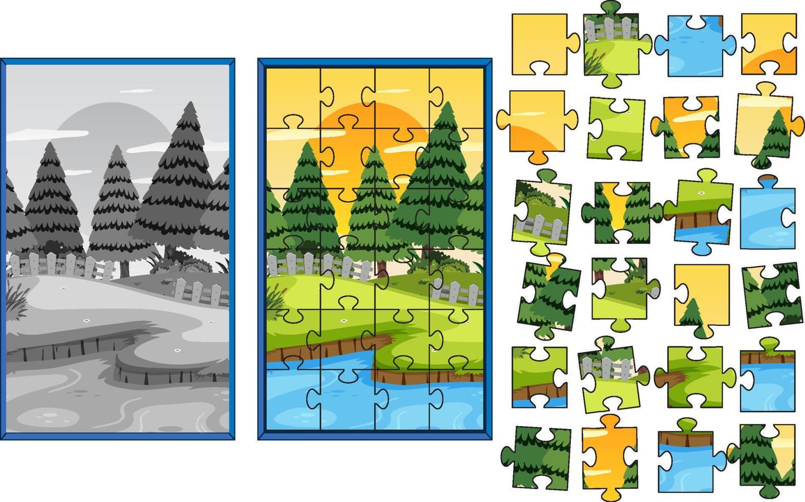 Nature outdoor scene photo puzzle game template vector