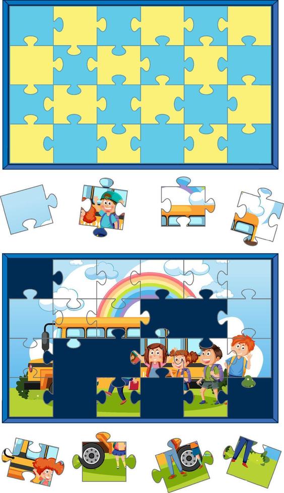 School kids photo jigsaw puzzle game vector