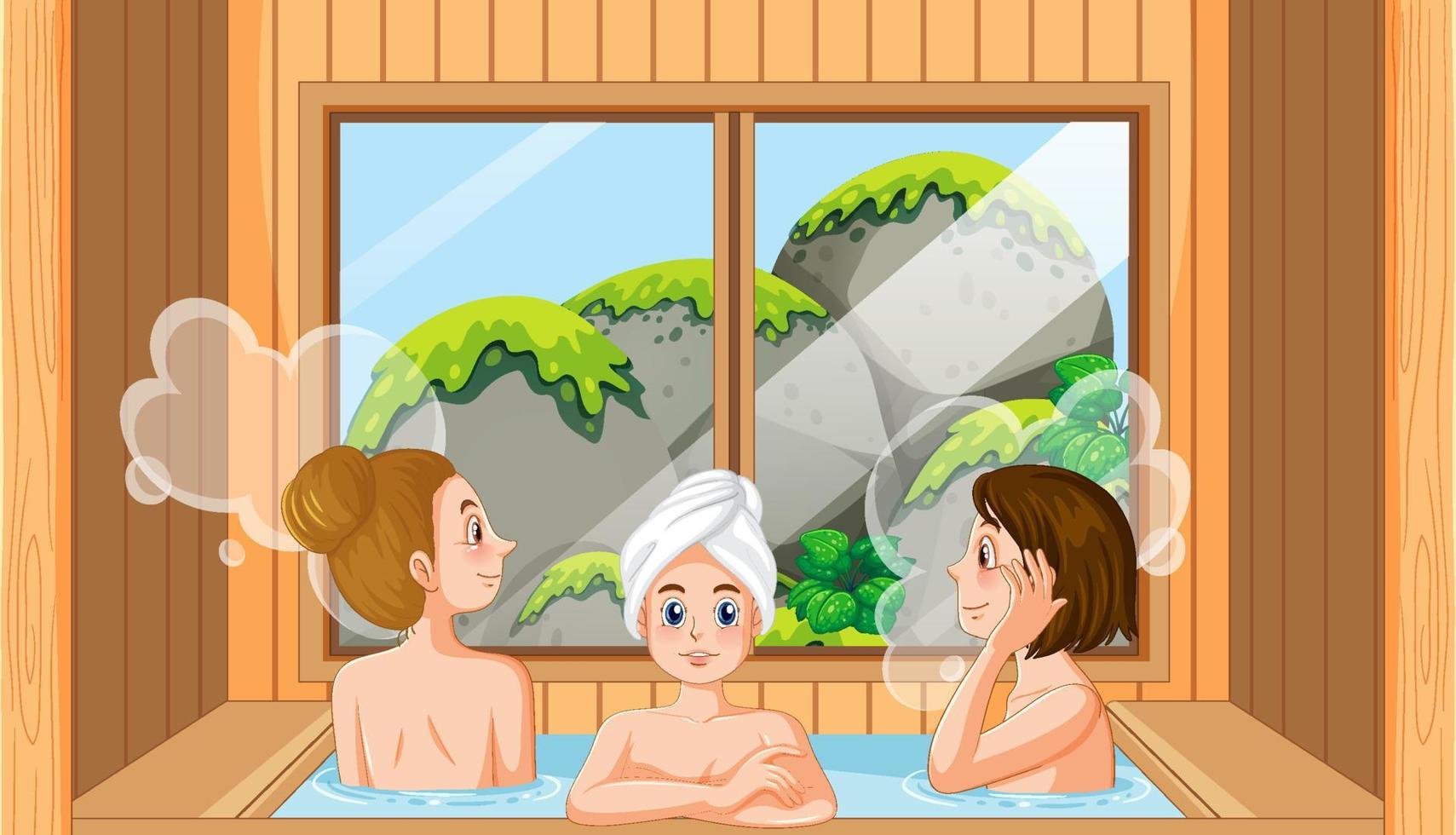 tres mujeres en spa de bañera de hidromasaje vector