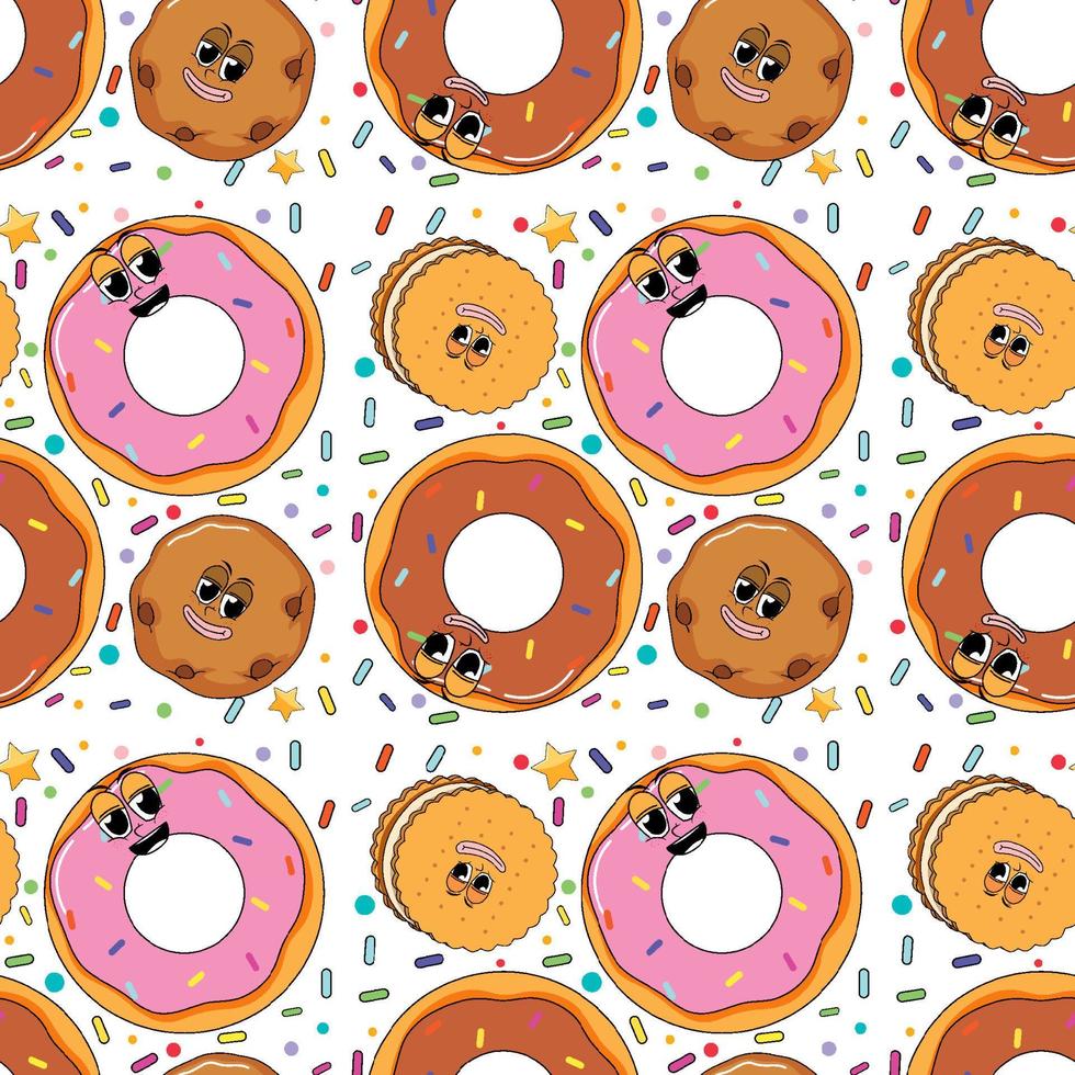Sweet doughnut cartoon seamless pattern vector