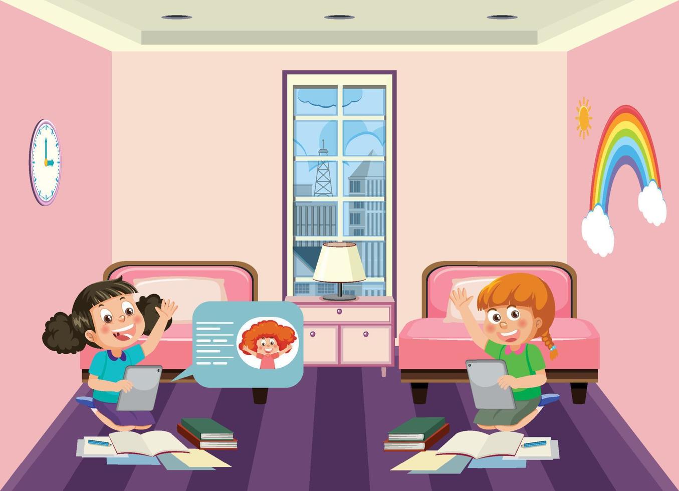 Kids learning online at home vector