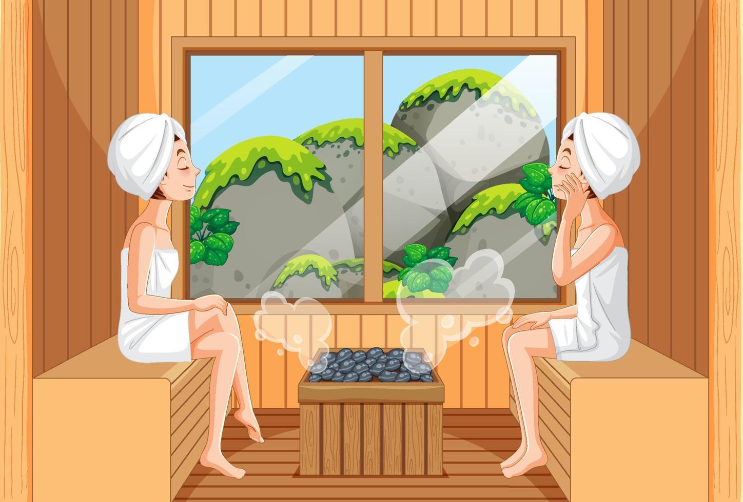 Two women in sauna room vector