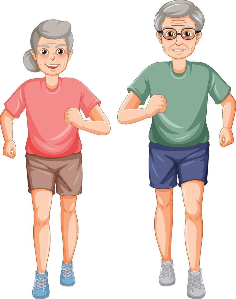 A senior couple cartoon character running vector