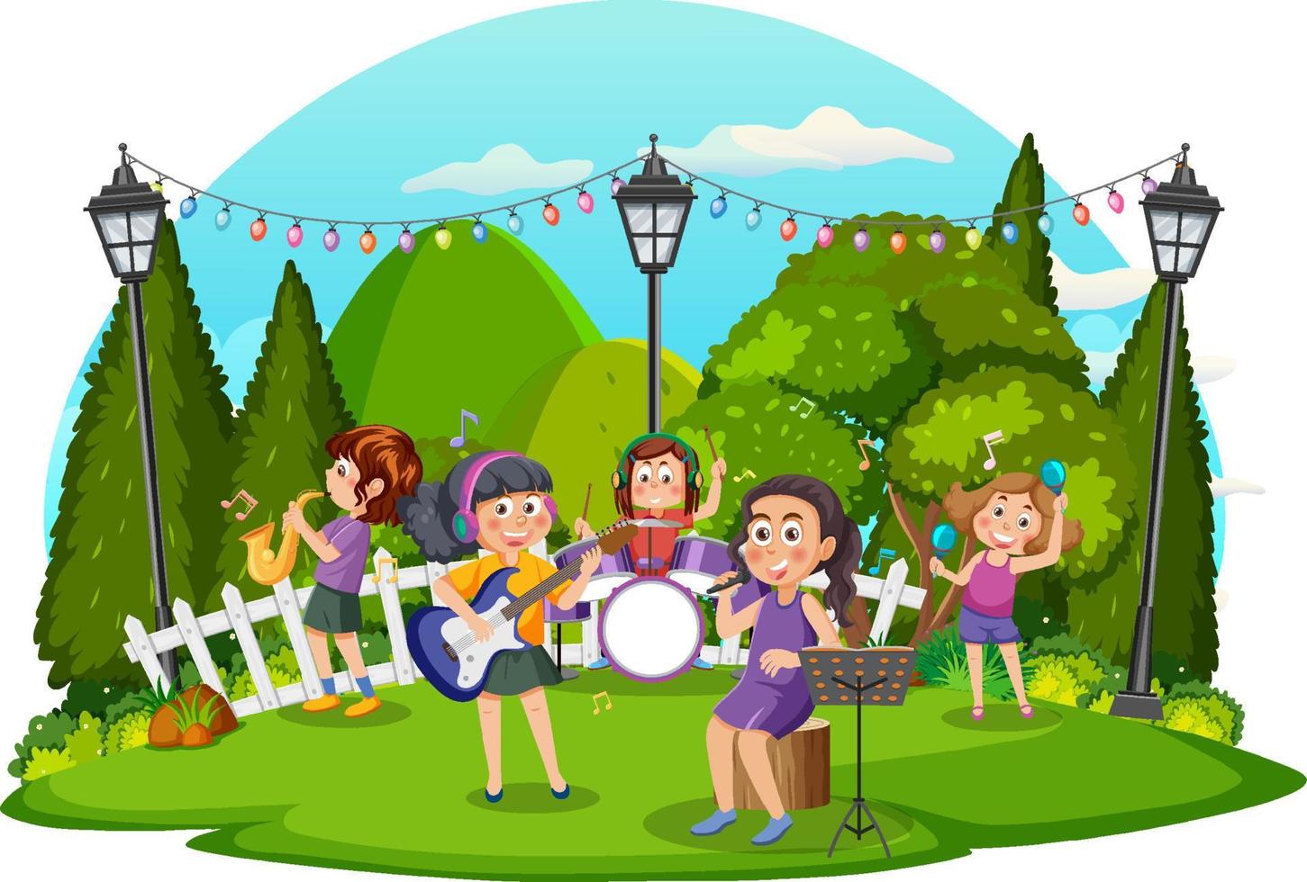 Children playing music at park vector