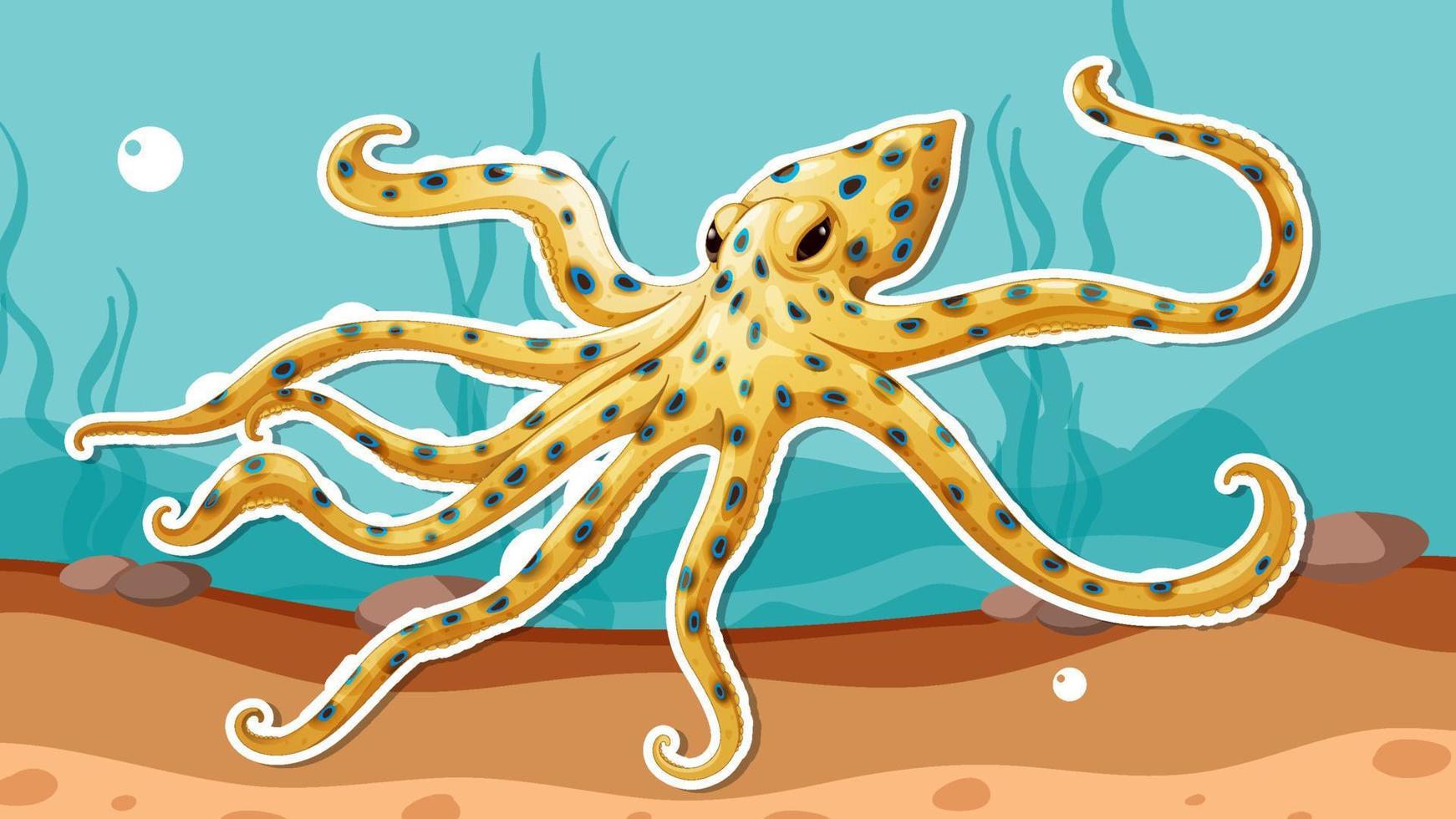 Thumbnail design with blue ringed octopus vector