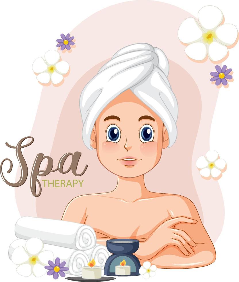 mujer con toalla en el tema del spa vector