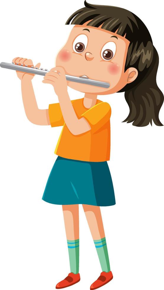A girl playing flute cartoon character vector