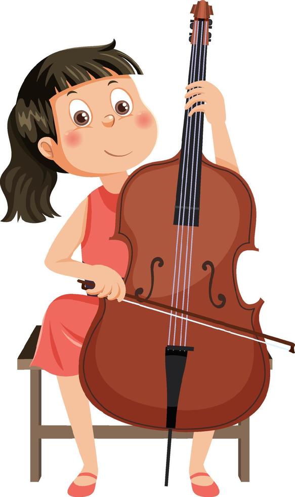 niña feliz tocando violonchelo vector