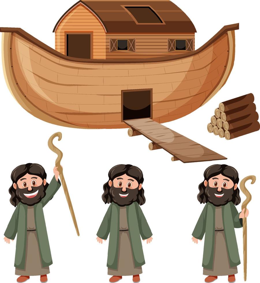 Noahs Ark and cartoon character set vector