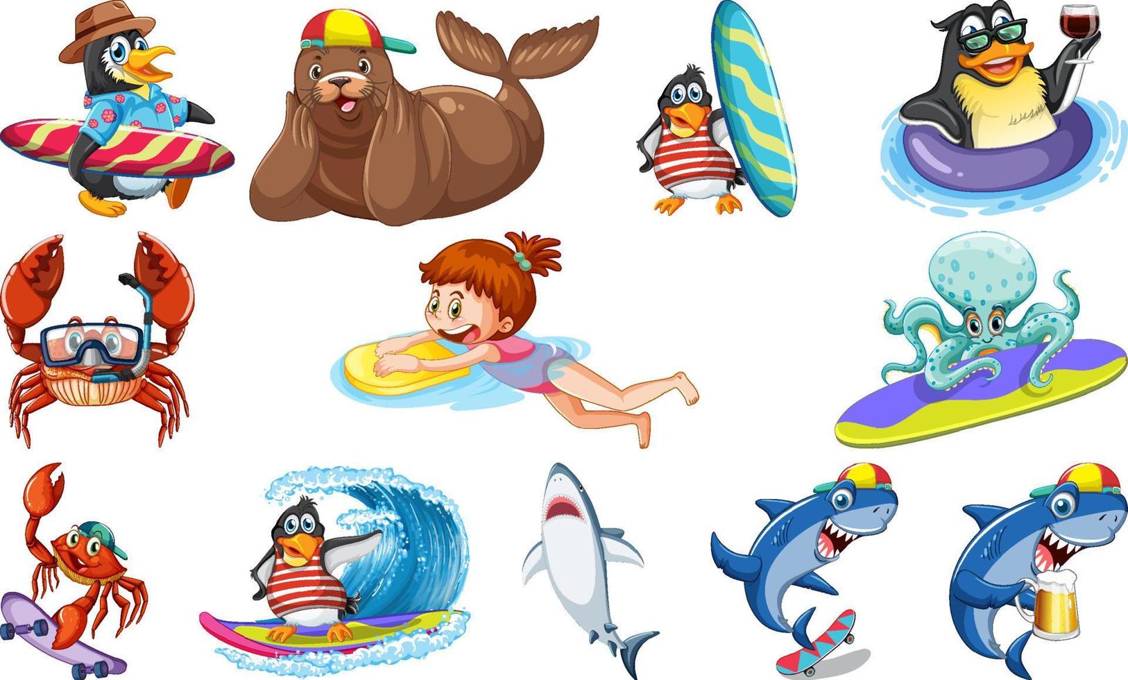 Set of various sea animals cartoon characters vector