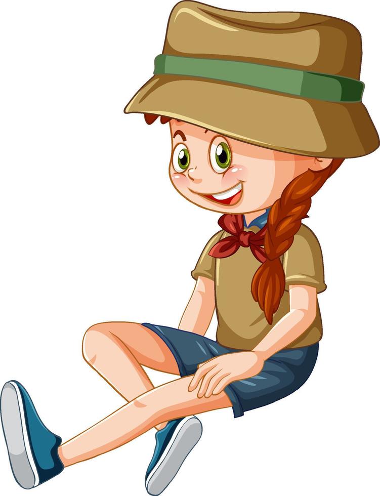 Camping girl sitting on white background vector