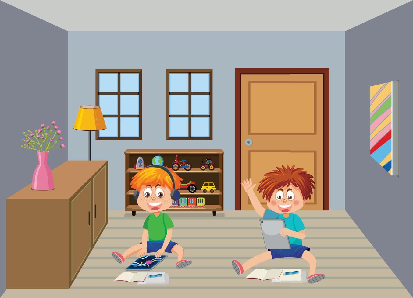 Kids learning online at home vector